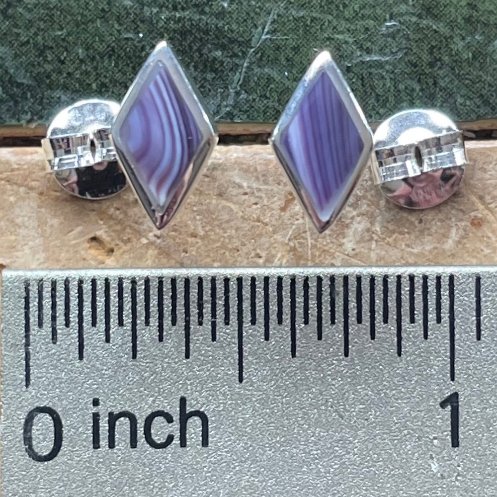 E1008 Rhombus wampum quahog sterling silver earrings
